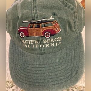 PACIFIC BEACH CALIFORNIA Hat Embroidered Cap Woody w Surfboard Design OSFM